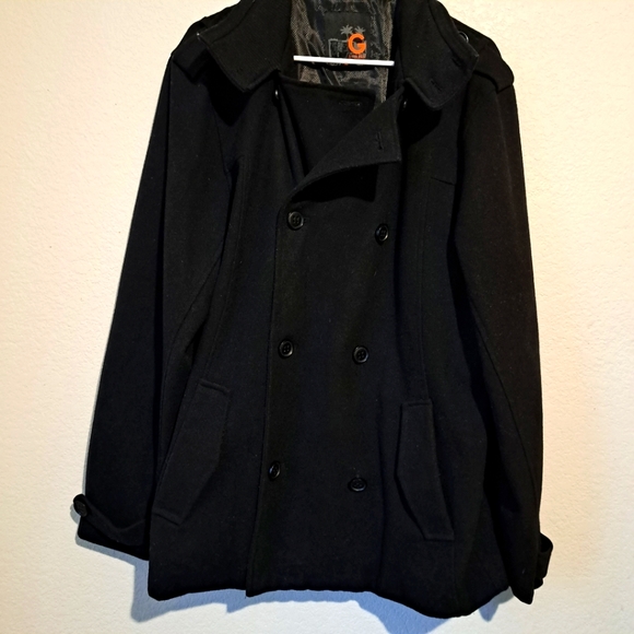 Guess XLarge button down long sleeve pea coat. Black - Picture 1 of 15